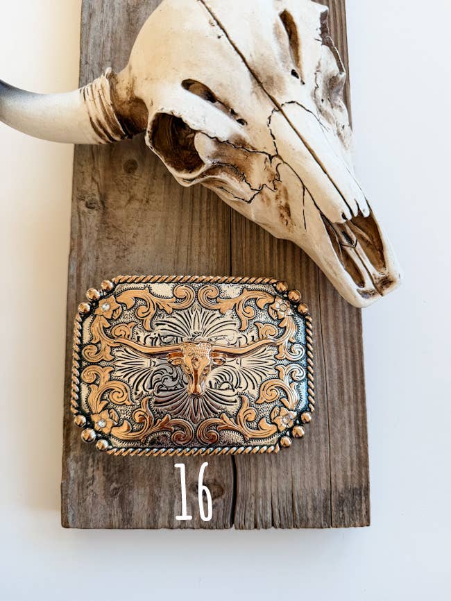 Western Longhorn Steer Metal Belt Buckle: 1